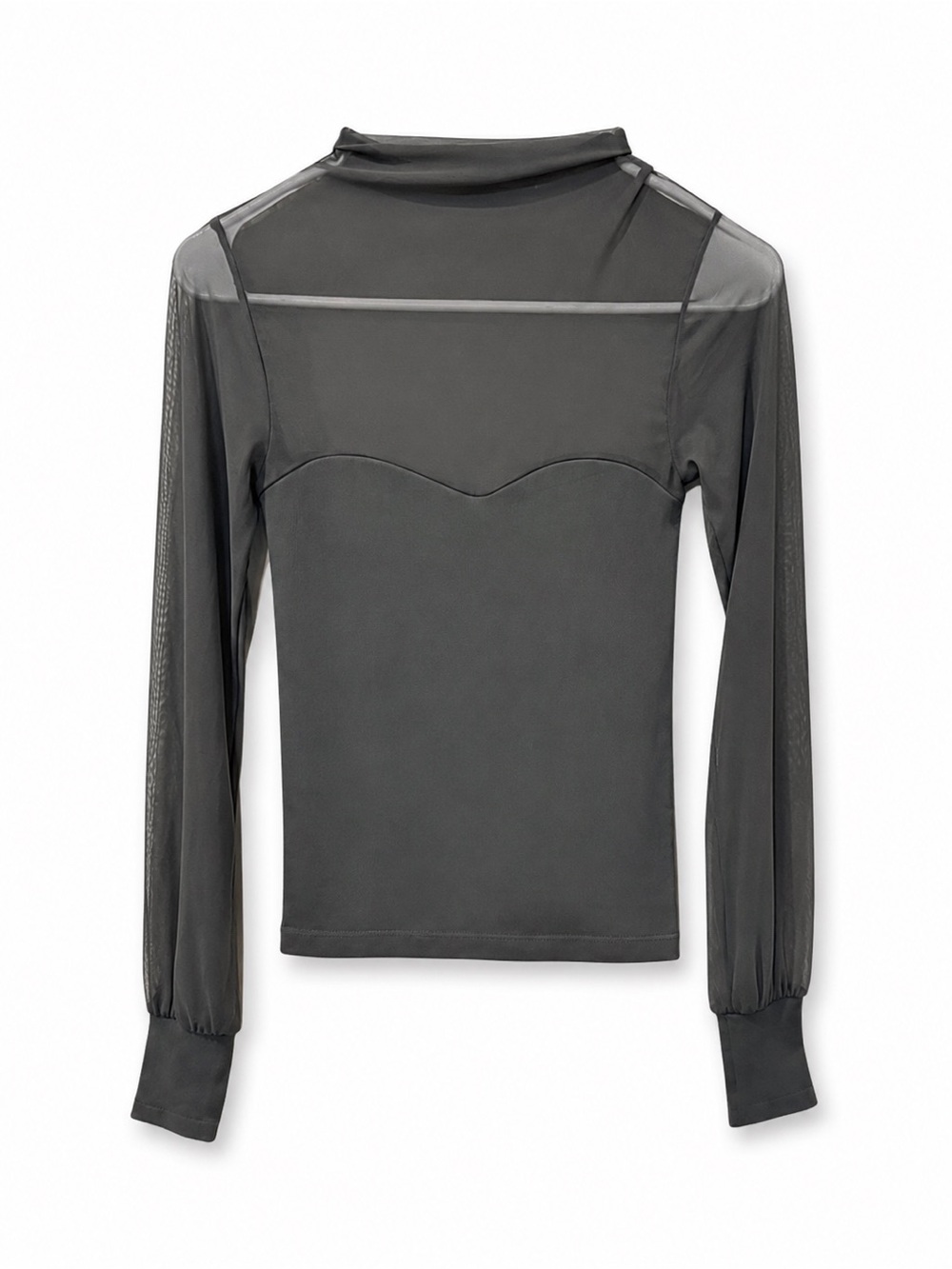 Free People Black Sheer-Panel Mock Neck Long Sleeve Top